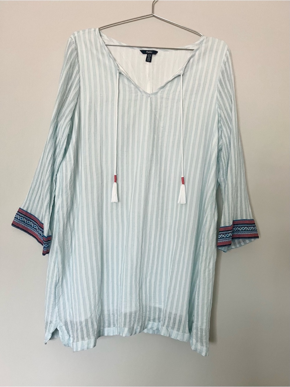 Hatley Striped Tassel Embroidered Cuff Tori Dress Tunic Cover Up Organic Cotton